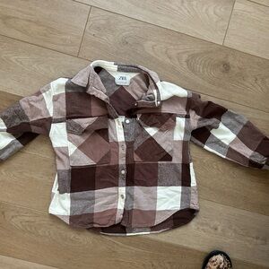 Zara Kids Checkered Shirt - Brown and White